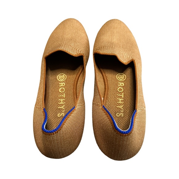 Women’s Rothy's Caramel Loafers with Blue Heel Trim Accent Size 7.5 - Picture 2 of 11